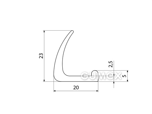 "L" Silikonprofil, 23x20/5mm, 65°ShA, -60°C/+180°C, transparent, 